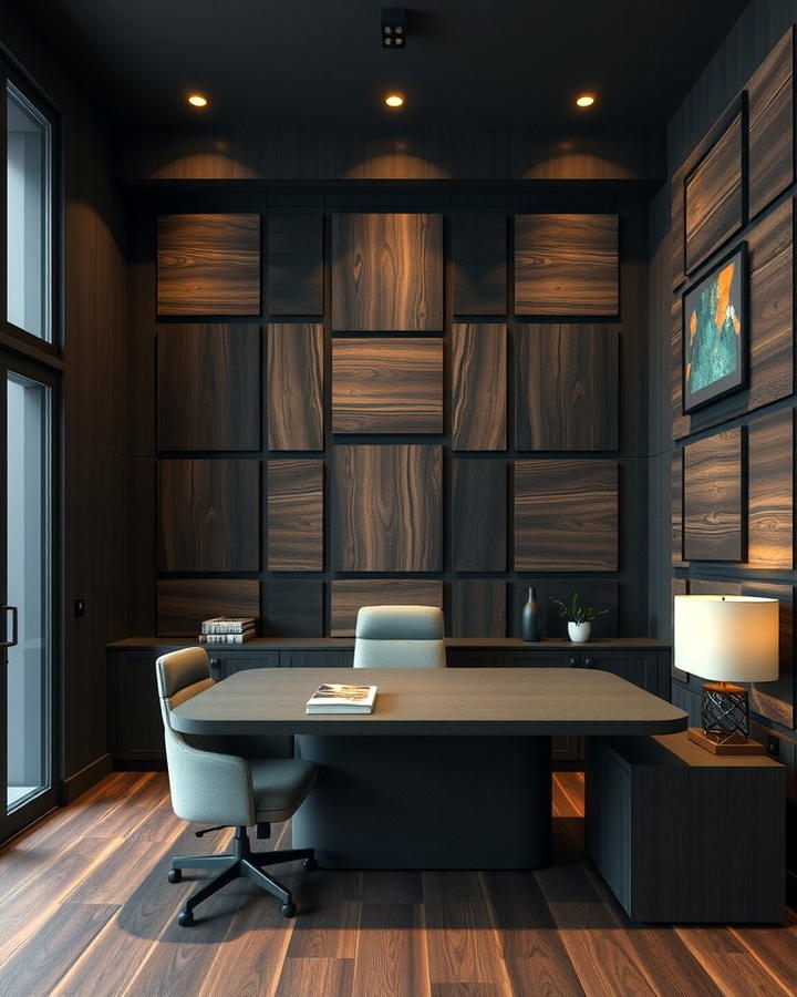 Textured Wall Panels - 30 dark home office design ideas