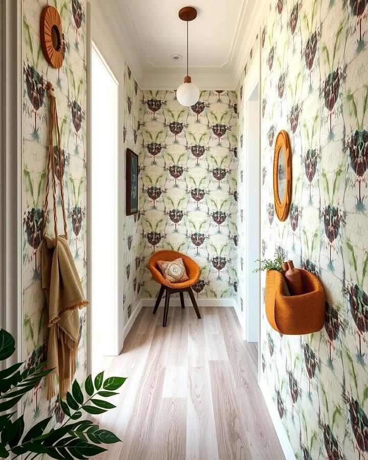 Textured Wallpaper - 30 Boho Hallway Ideas