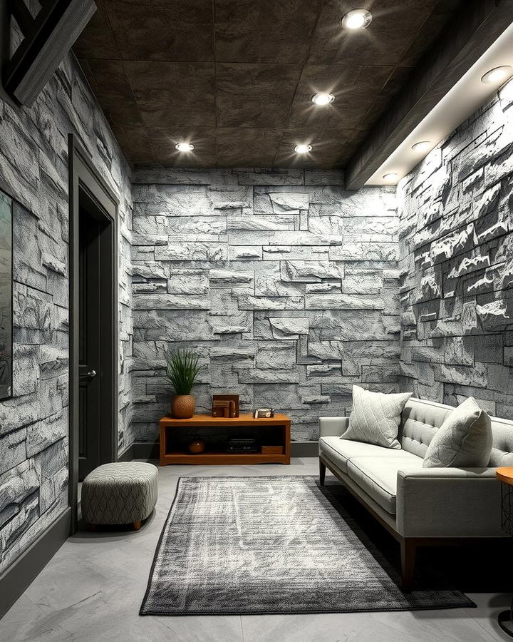 Textured Wallpaper Accent Wall - 30 Basement Wall Ideas