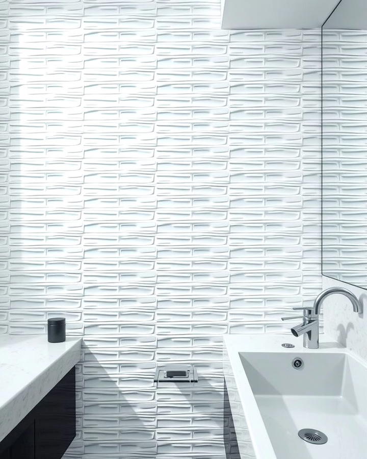 Textured White Tiles for Subtle Depth - 30 White Tile Bathroom Ideas