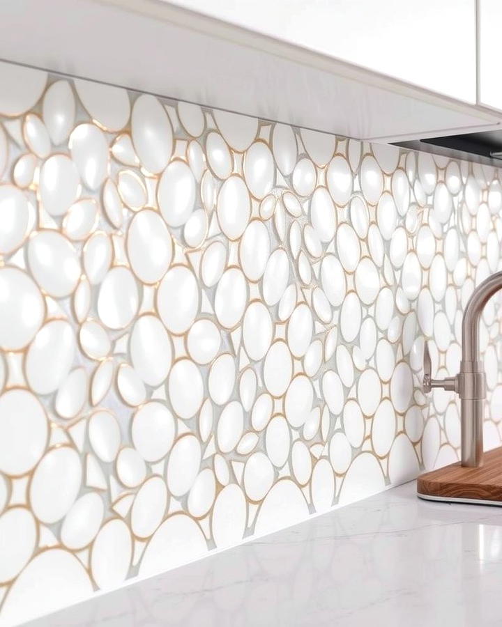 Textured White Tiles with Gold Highlights - 25 White and Gold Kitchen Backsplash Ideas