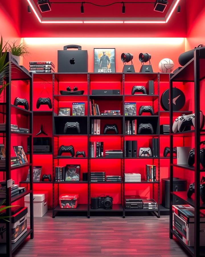 Themed Shelving Units - 25 Red and Black Gaming Setup Ideas