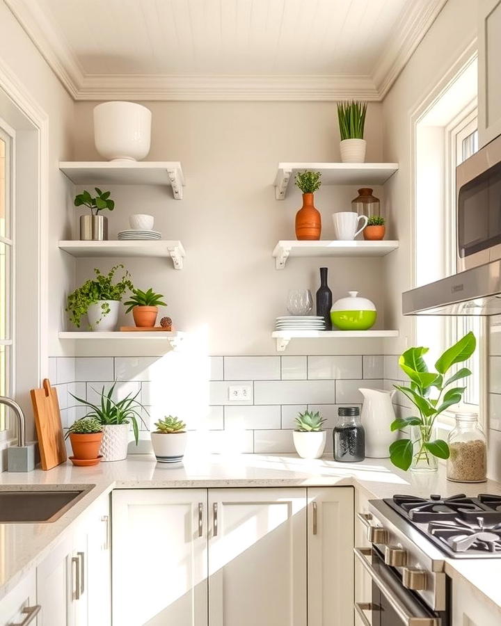 Tiered Corner Shelves for Decorative Displays - 25 Open Shelving Kitchen Ideas