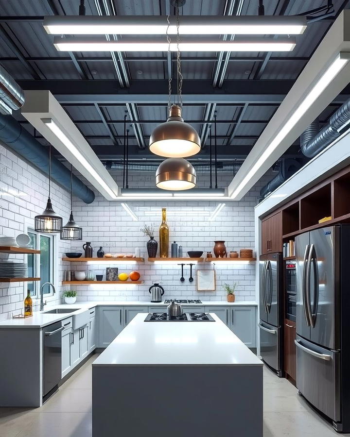 Tiered Lighting Fixtures - 30 Split Level Kitchen Design Ideas