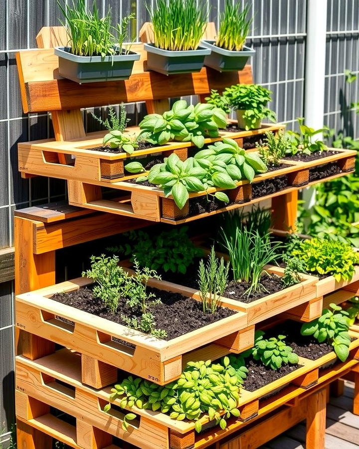 Tiered Pallet Herb Garden - 25 Vertical Pallet Garden Ideas