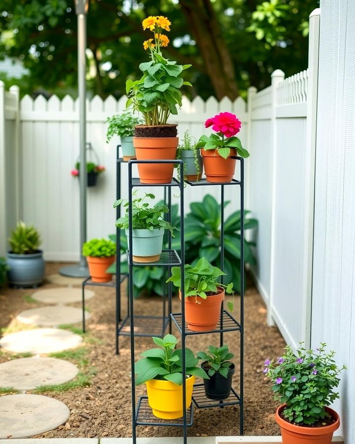 Tiered Plant Stands for Vertical Gardens - 25 Small Backyard Landscaping Ideas