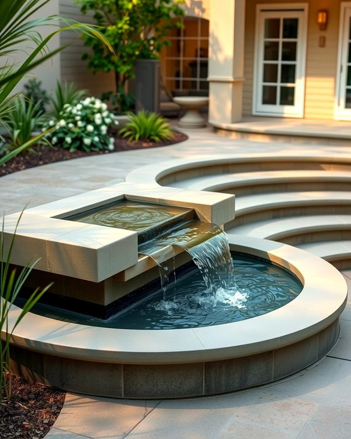 Tiered Raised Patio with Water Feature - 25 Raised Concrete Patio Ideas