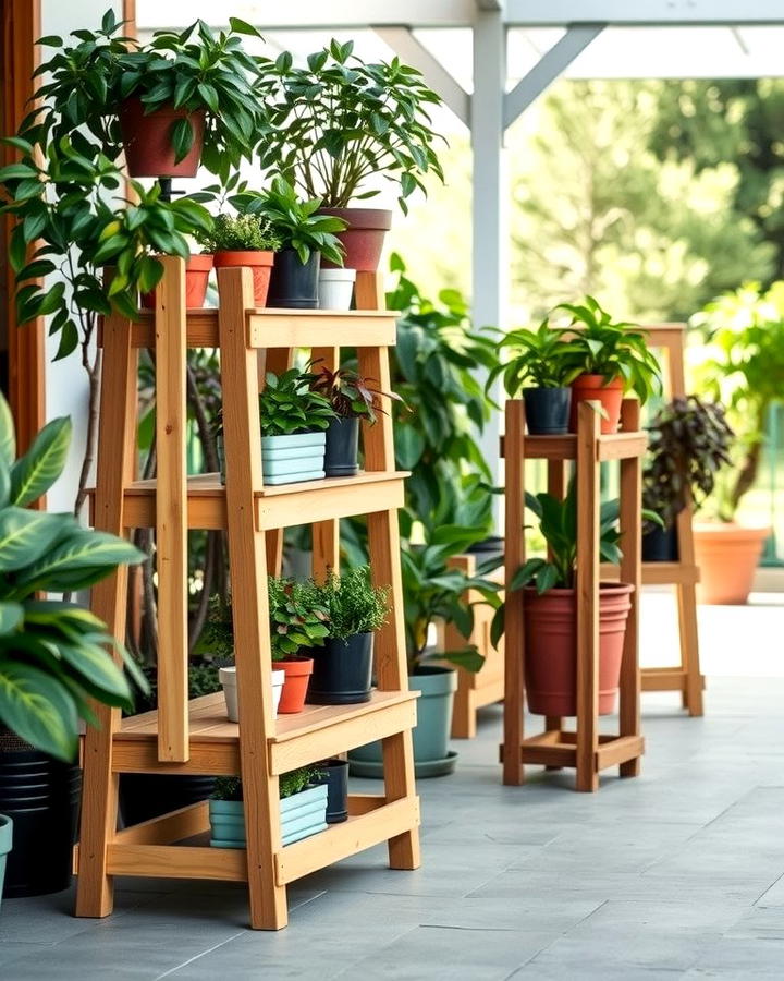 Tiered Wooden Plant Stands - 25 Outdoor Plant Stand Ideas