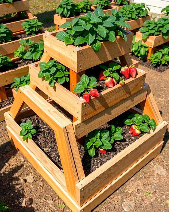 Tiered Wooden Planters - 25 Strawberry Planter Ideas