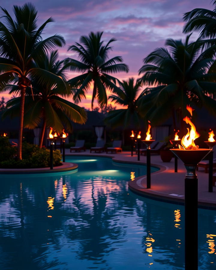 Tiki Torches for Evening Ambiance - 25 Tropical Pool Landscaping Ideas