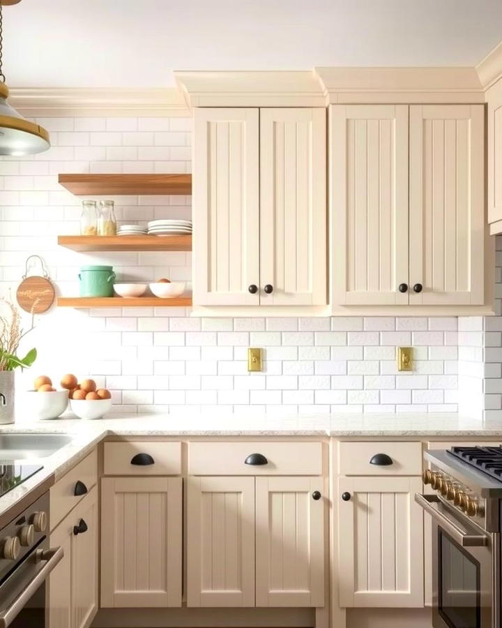 Timeless Charm with Beadboard Cabinets - 25 Off-white Kitchen Cabinets