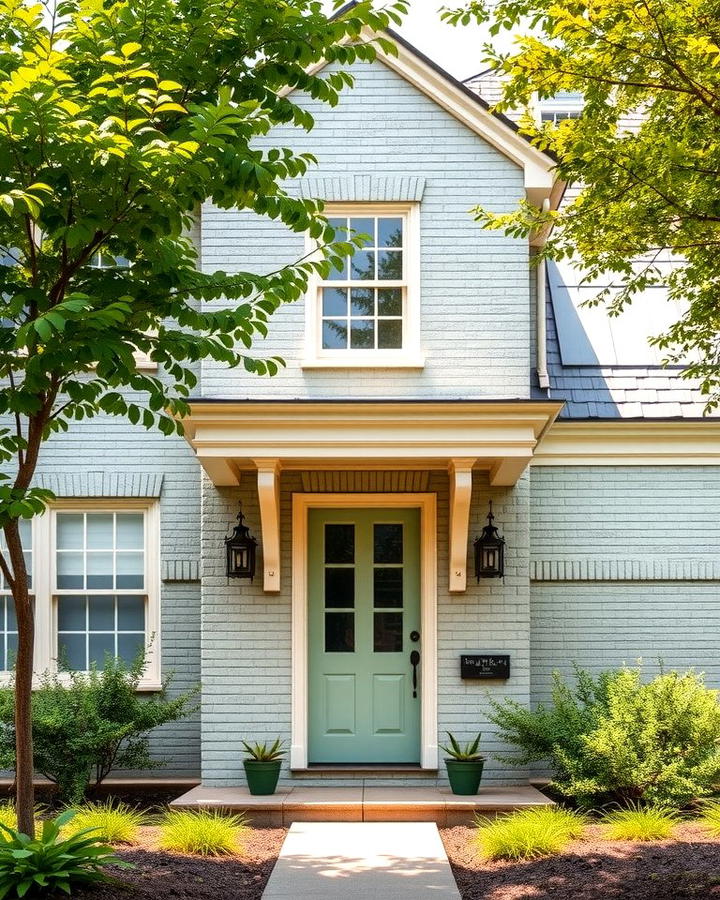 Timeless Charm with a Sage Green Facade - 25 Sage Green Painted Brick House Ideas