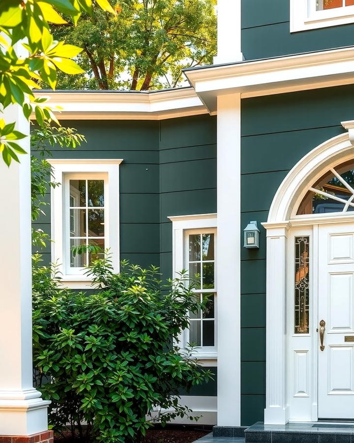 Timeless Dark Green with White Trim - 30 Dark Green Exterior Ideas