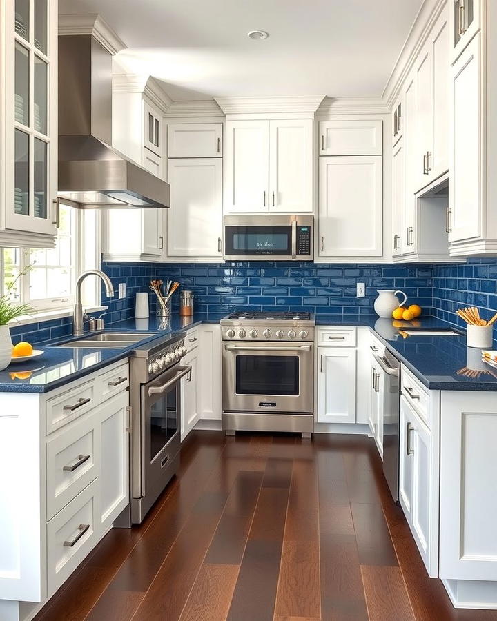 Timeless Navy and White Combo - 30 kitchens with blue countertops