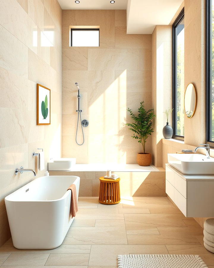 Timeless Neutral Palette - 25 Travertine Tile Bathroom Ideas