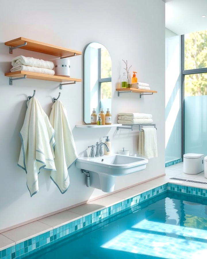 Towel Hooks and Storage - 25 Pool Bathroom Ideas