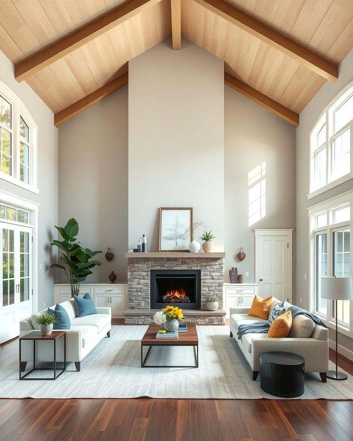 Transitional Design Versatility - 25 Rooms With Fireplaces With Vaulted Ceilings Features