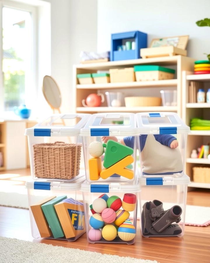 Transparent Storage Containers for Quick Visibility - 25 Playroom Storage Ideas