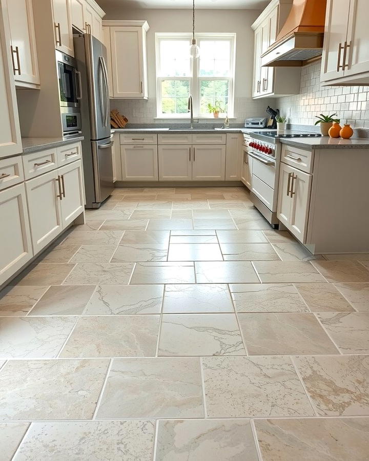 Travertine Floors with Mixed Tile Sizes - 25 Travertine Floor Kitchen Ideas