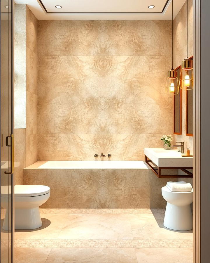 Travertine and Marble Combination - 25 Travertine Tile Bathroom Ideas