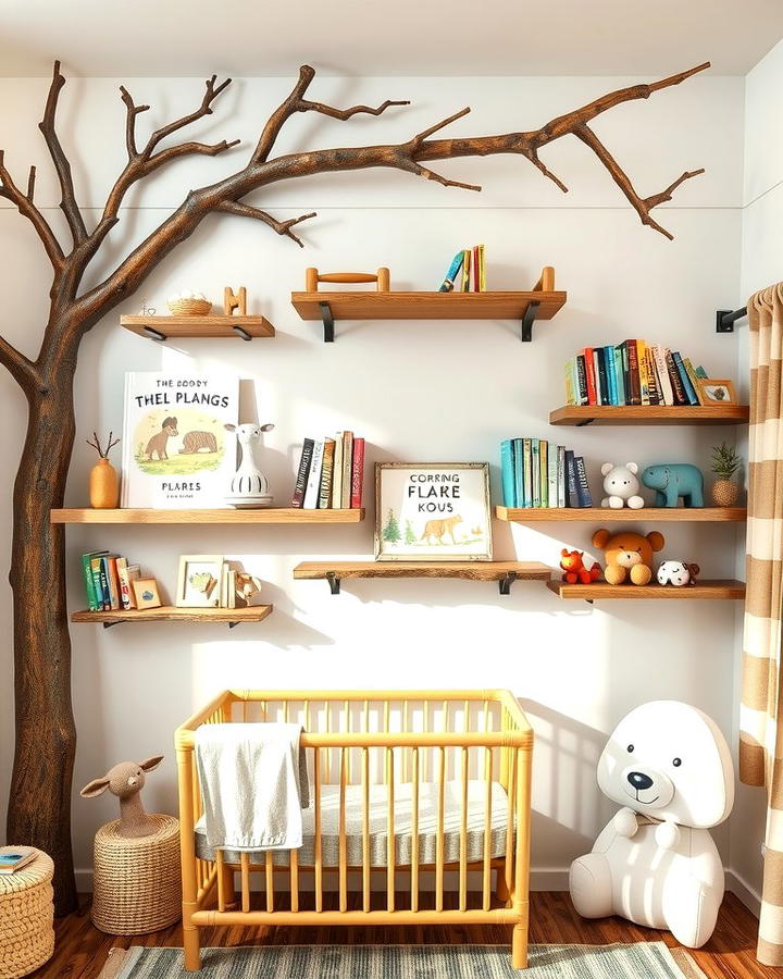 Tree Branch Shelves - 30 Nature Themed Nursery Ideas