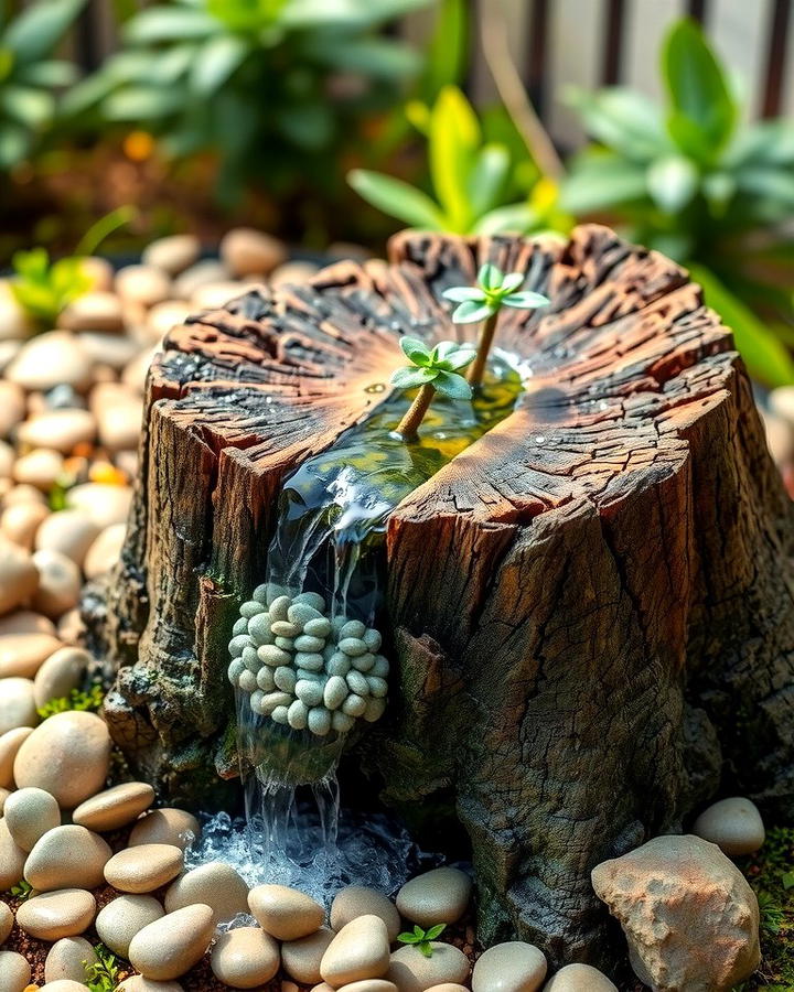 Tree Stump Waterfall Feature - 25 Tree Stump Fairy Garden Ideas