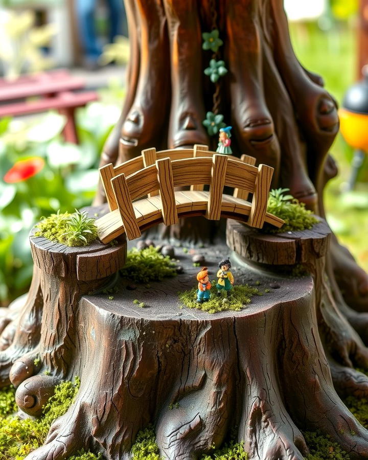 Tree Stump with Miniature Bridge - 25 Tree Stump Fairy Garden Ideas