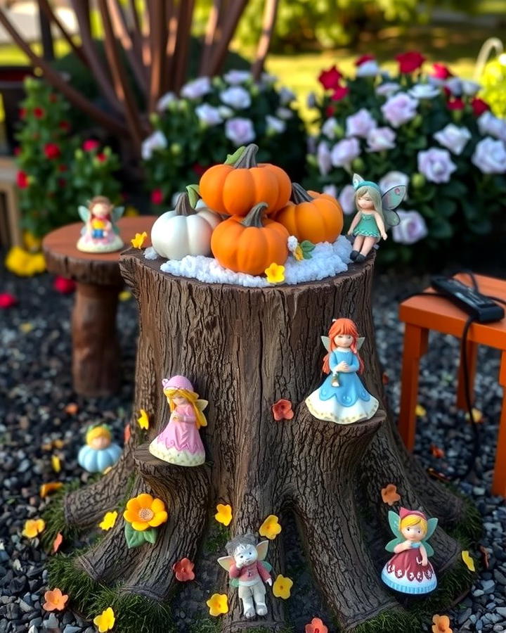 Tree Stump with Seasonal Themes - 25 Tree Stump Fairy Garden Ideas