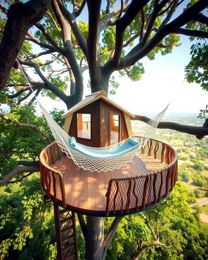 Treehouse with Hammock Deck - 25 Tree House Ideas