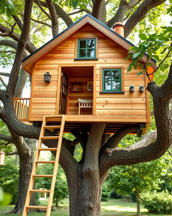 Treehouse with Indoor Loft - 25 Tree House Ideas