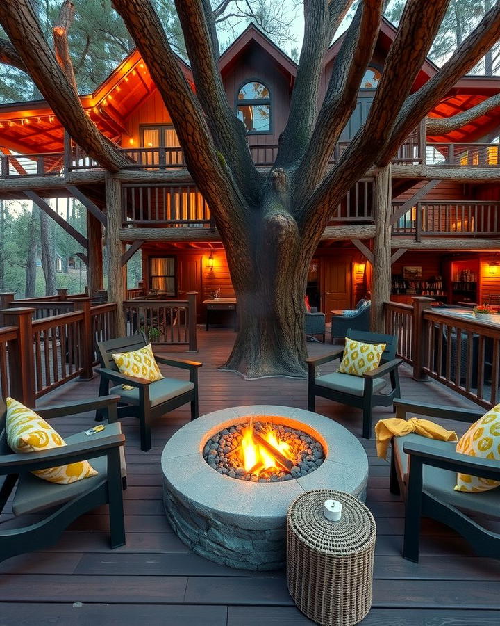 Treehouse with Outdoor Fire Pit - 25 Tree House Ideas