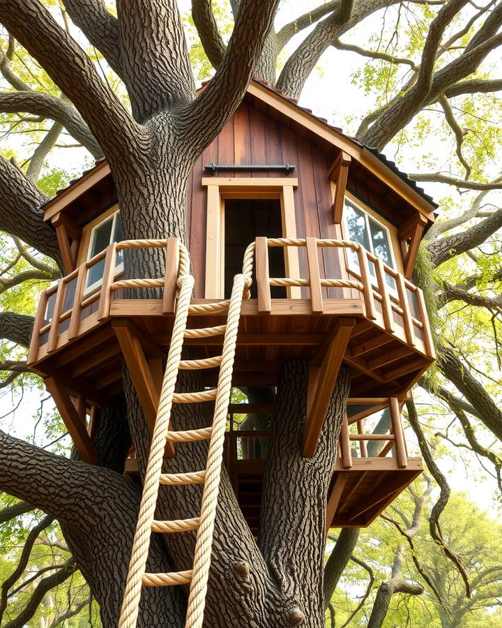 Treehouse with Rope Ladder Access - 25 Tree House Ideas