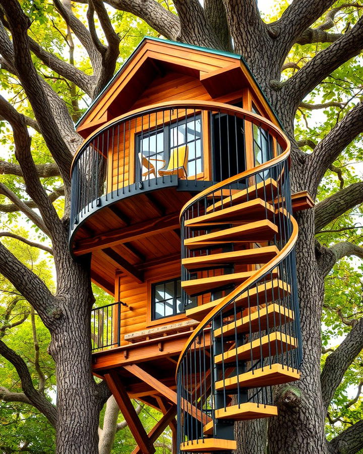 Treehouse with Spiral Staircase - 25 Tree House Ideas