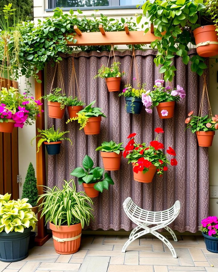 Trellis with Hanging Planters - 25 Privacy Patio Ideas