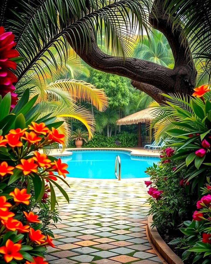 Tropical Garden Pathway to the Pool - 25 Tropical Pool Landscaping Ideas