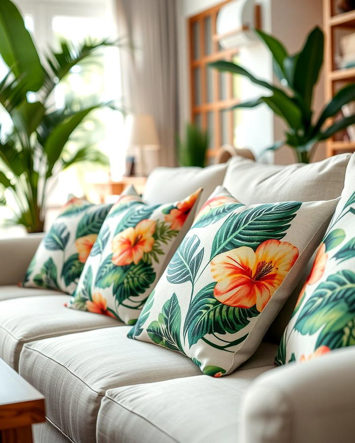 Tropical Inspired Throw Pillows - 25 Tropical Living Room Ideas