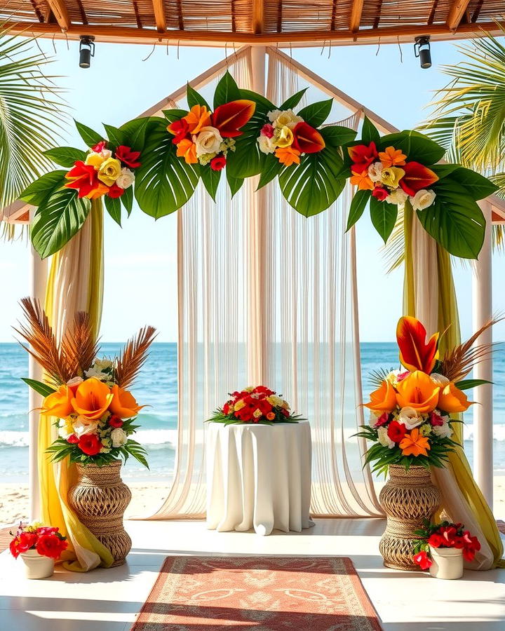 Tropical Leaf Backdrop - 30 Wedding Altar Ideas