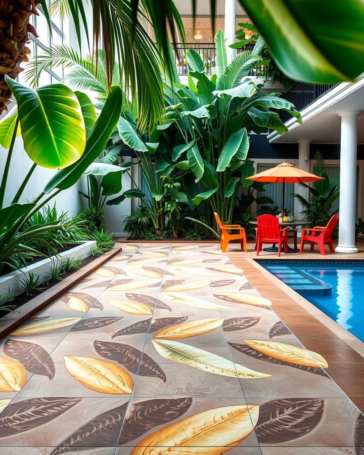 Tropical Leaf Impressions - 25 Stamped Concrete Pool Deck Ideas