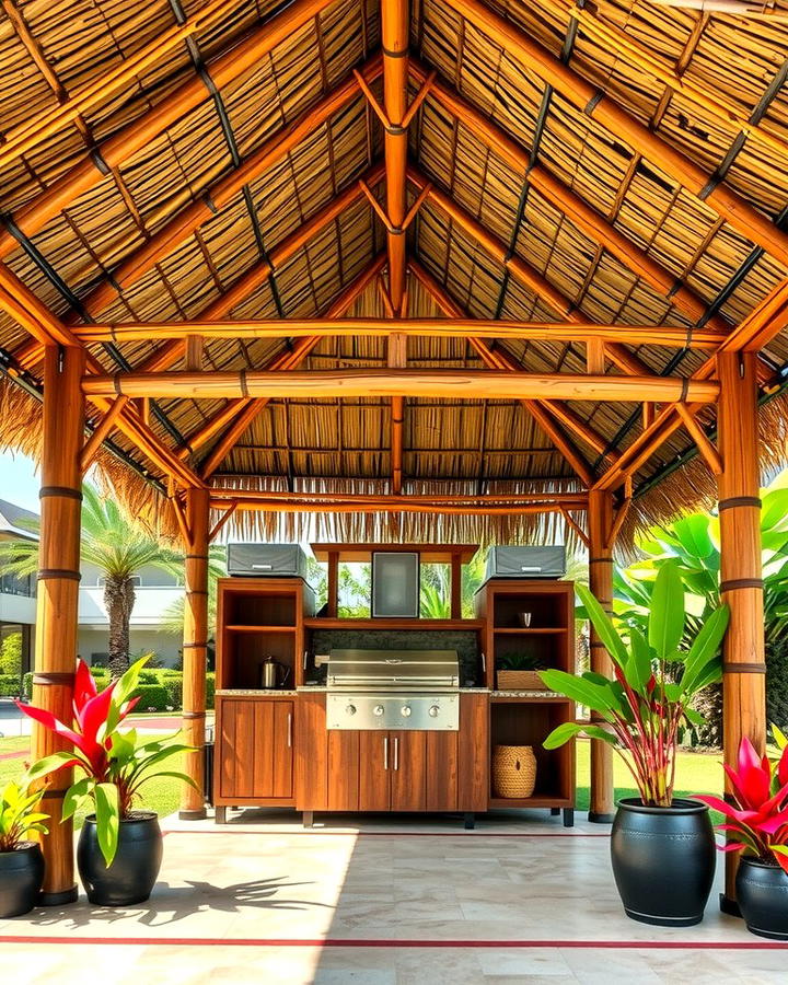 Tropical Oasis with Thatched Roof Gazebo - 30 Outdoor Kitchen with a Gazebo Ideas