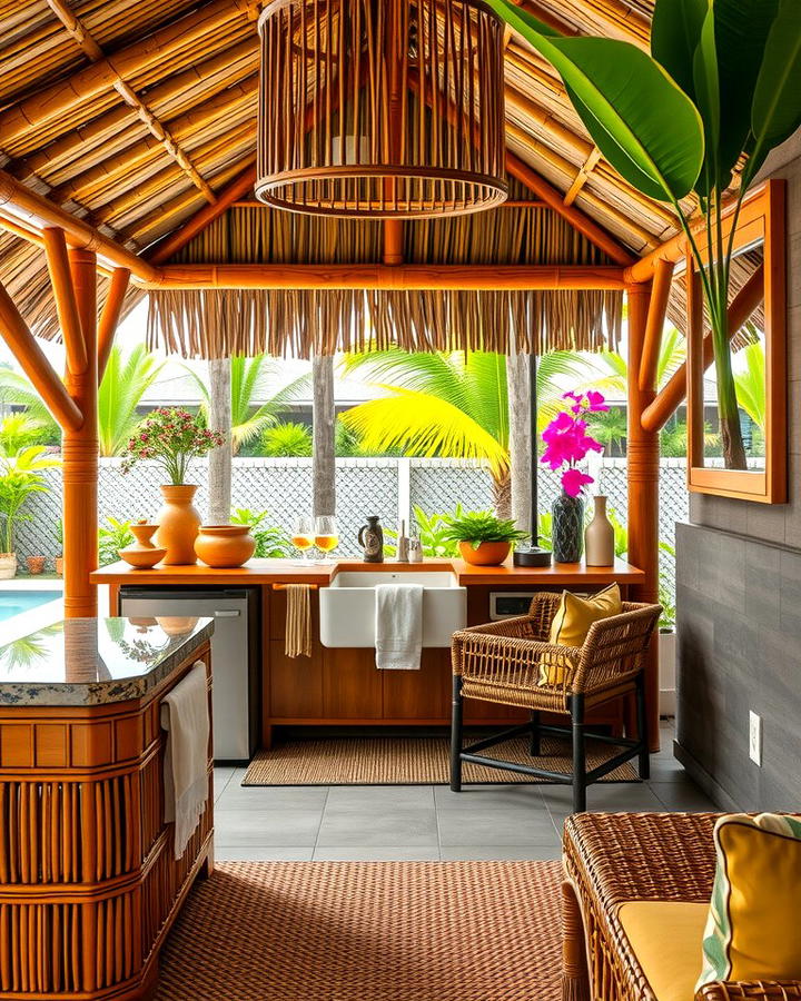 Tropical Pool House with Tiki Bar Kitchen - 30 Pool House With Outdoor Kitchen Ideas