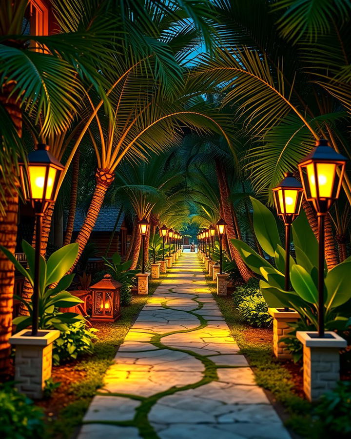 Tropical Themed Pathway Lighting - 25 Tropical Landscape Ideas