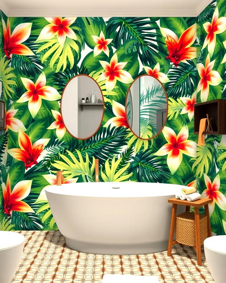 Tropical Wallpaper for Bold Patterns - 25 Tropical Bathroom Ideas