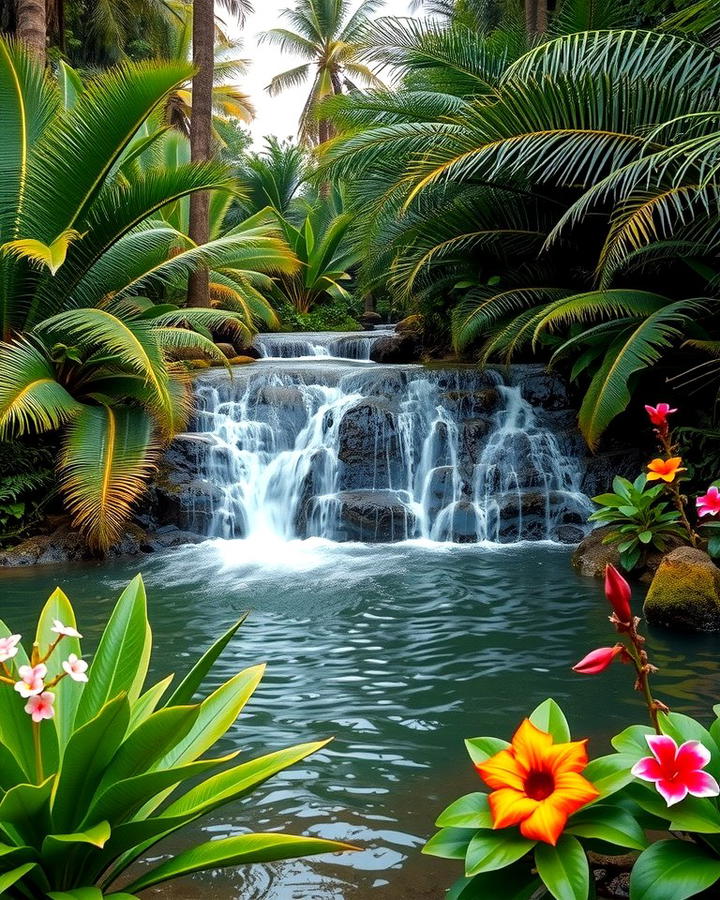 Tropical Waterfall with Plants - 25 Small Pool Waterfall Ideas