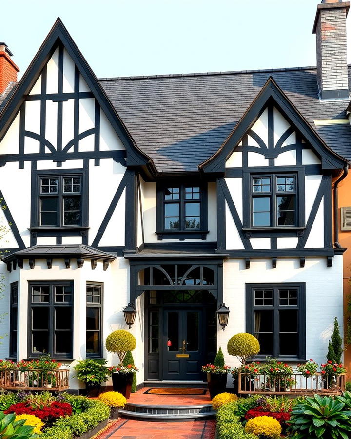 Tudor Revival Elegance - 25 White Exterior Home with a Black Roof Ideas