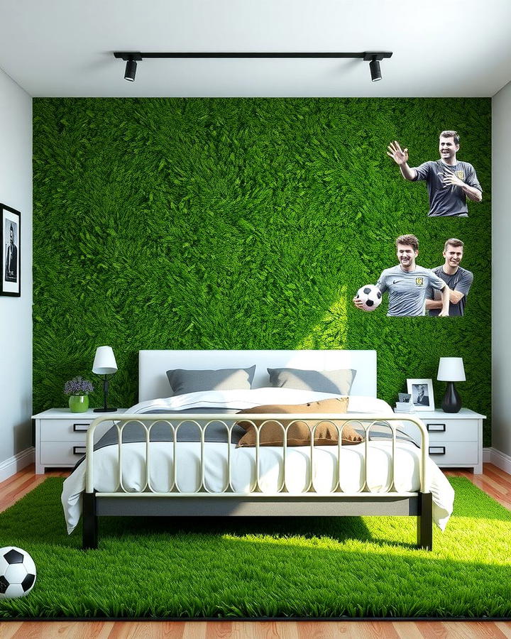 Turf Inspired Accent Wall - 30 Soccer Themed Bedroom Ideas