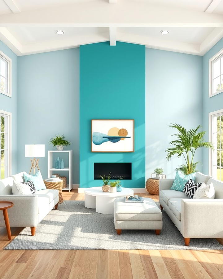 Turquoise Accent Wall - 25 Turquoise Living Room Ideas