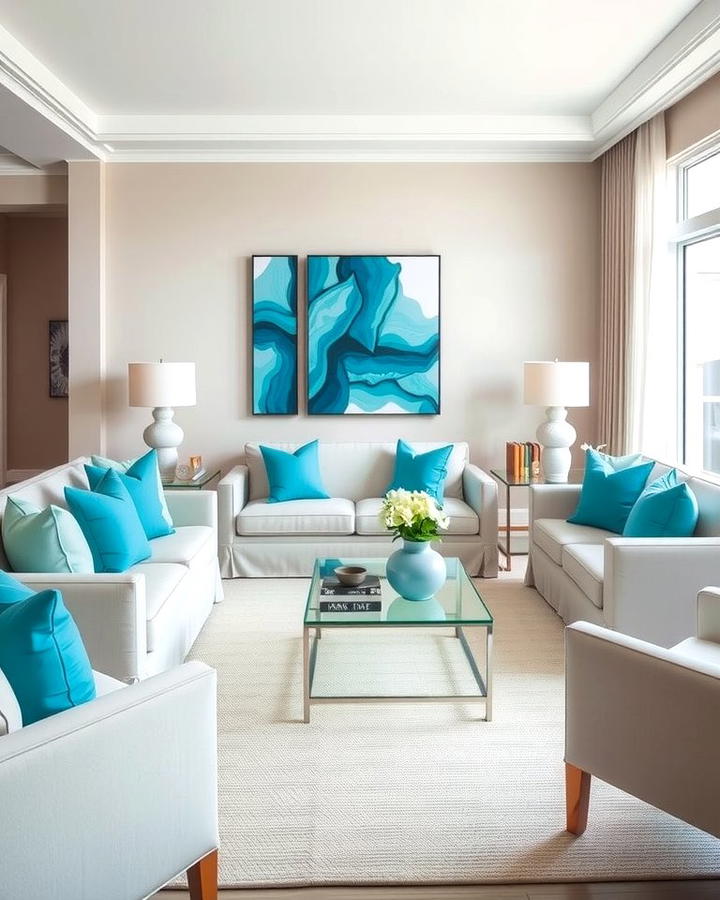 Turquoise Accents in a Neutral Palette - 25 Turquoise Living Room Ideas