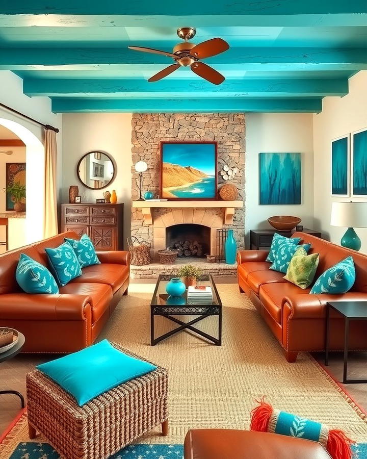 Turquoise Accents - 25 Southwest Living Room Ideas