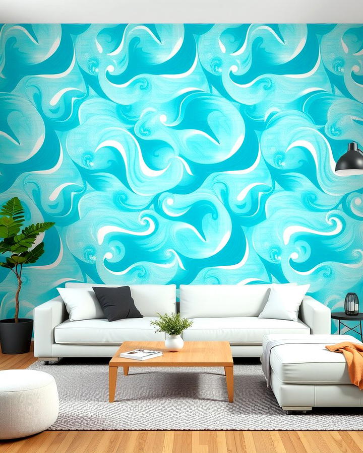 Turquoise Artistry with Wall Murals - 25 Turquoise Living Room Ideas