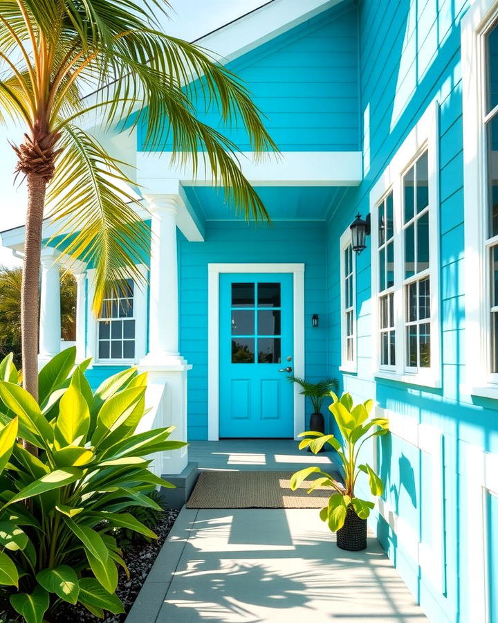 Turquoise Blue with White Trim - 30 blue exterior house paint ideas